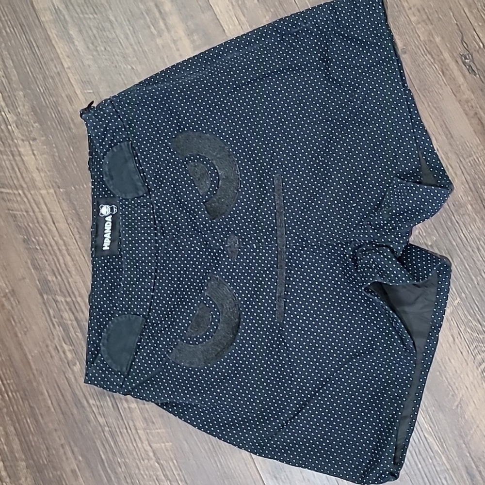 HIPANDA Black Polka Dot Shorts Embroidered Face Applied Ears Small